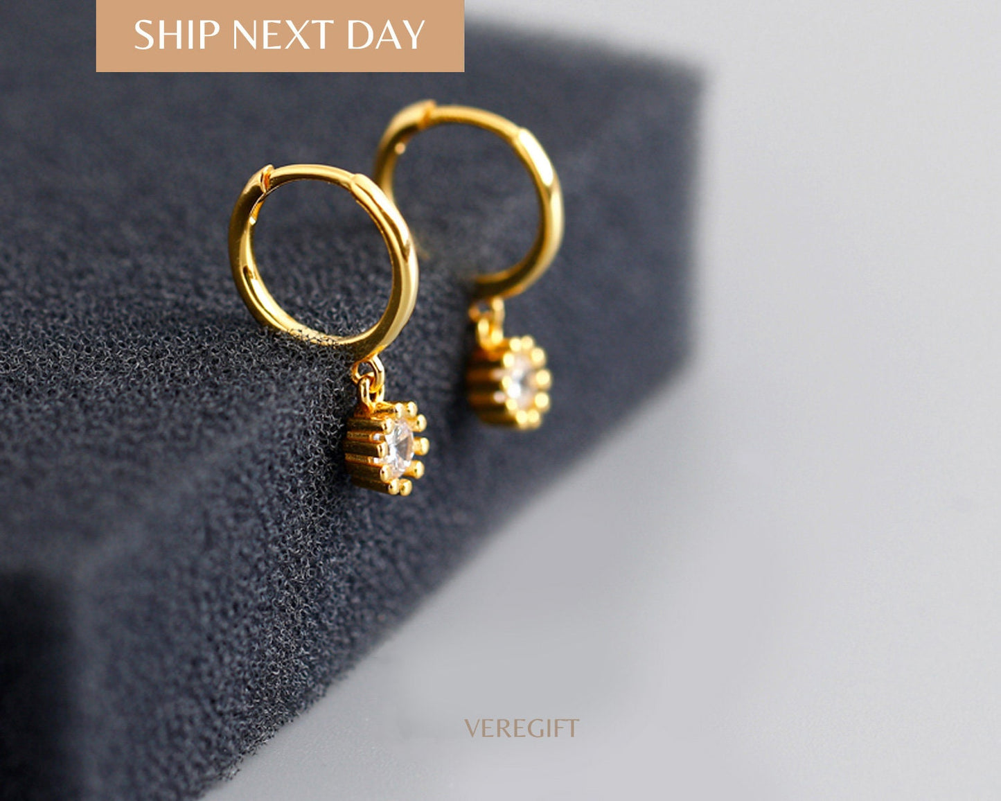 Crystal Drop Hoop Earrings: 18k Gold Plated Sterling Silver