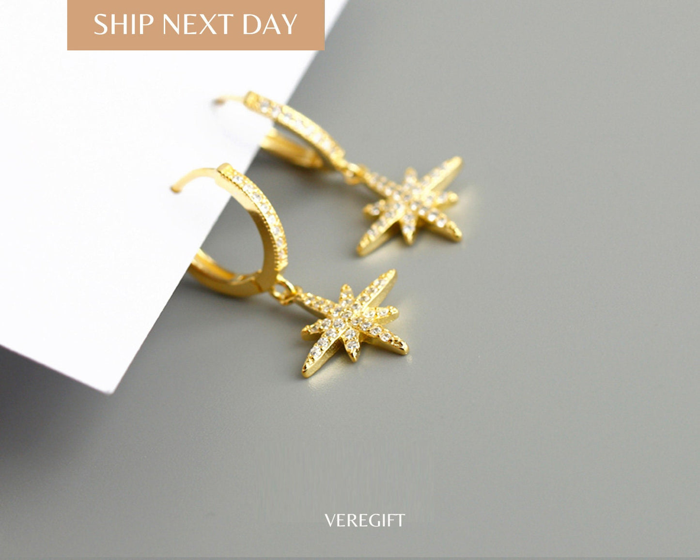 Anise Star Hoop Earrings: 18k Gold Plated Sterling Silver