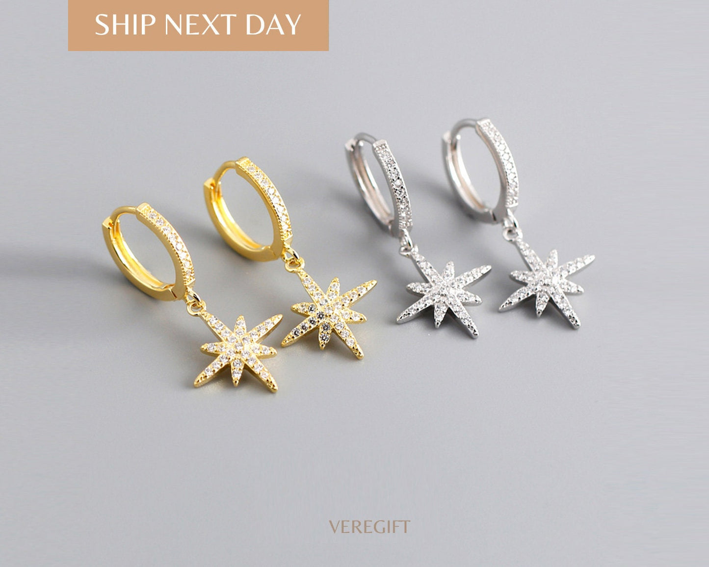 Anise Star Hoop Earrings: 18k Gold Plated Sterling Silver