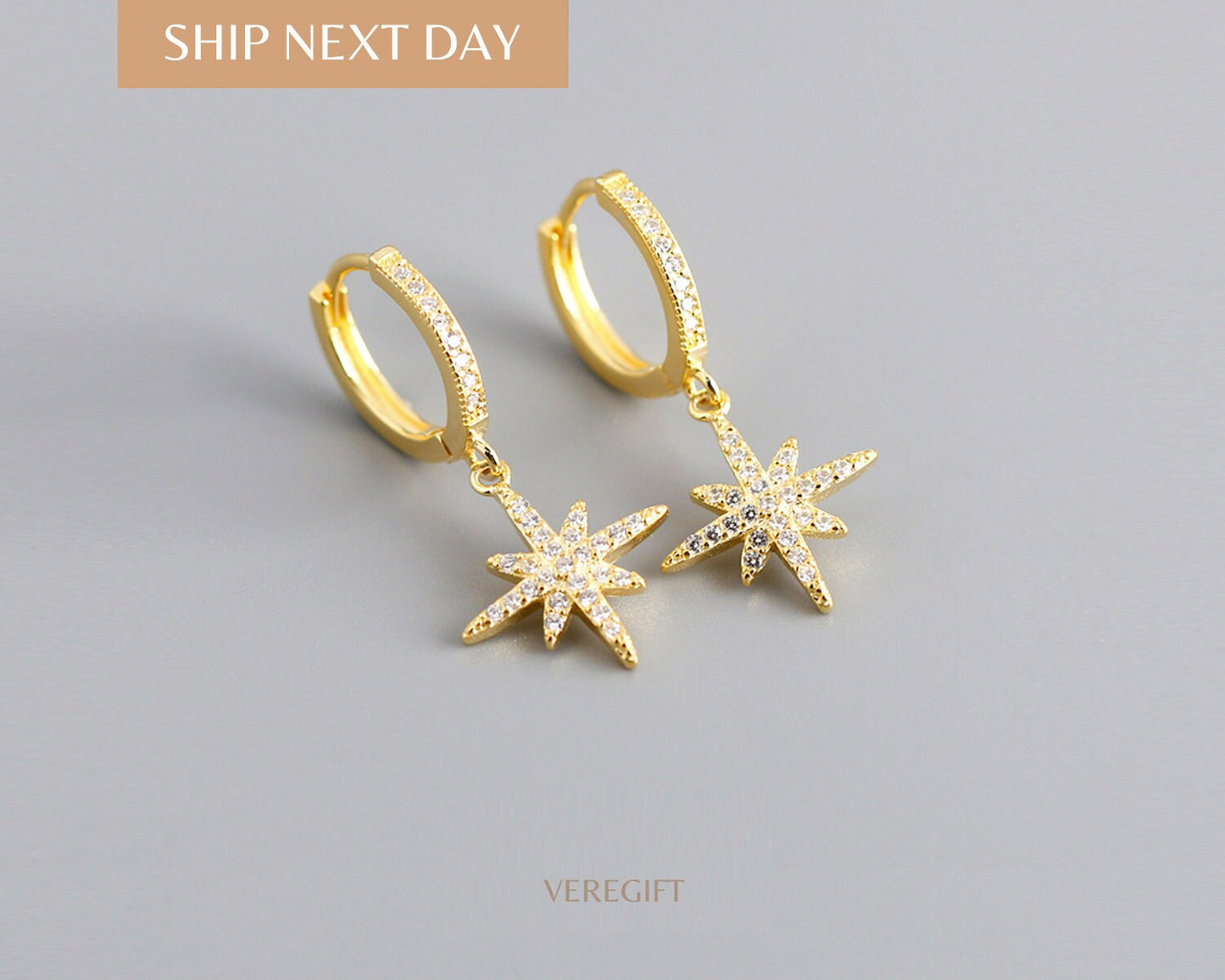 Anise Star Hoop Earrings: 18k Gold Plated Sterling Silver