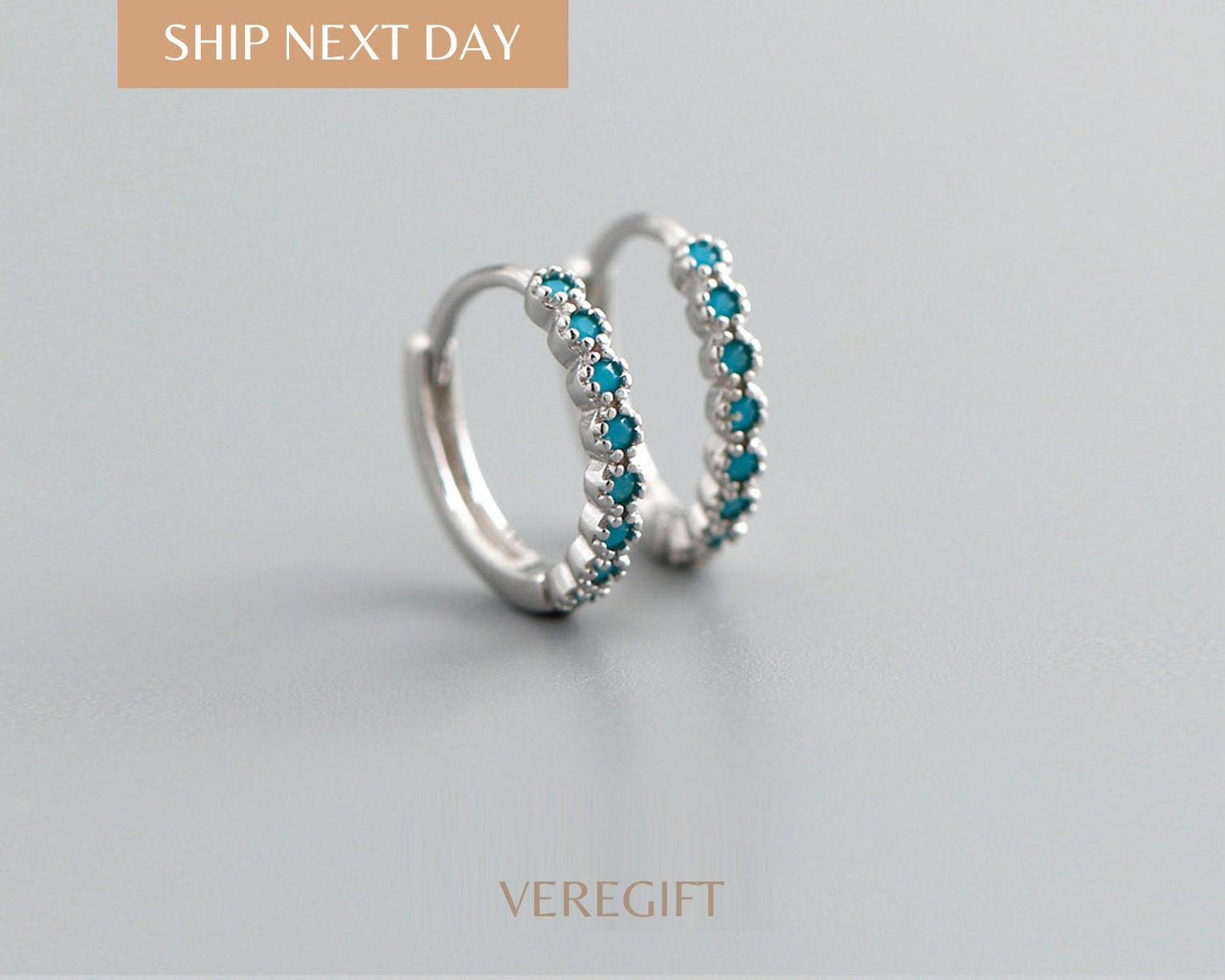 Blue Zircon Hoop Earrings: 18k Gold Plated Sterling Silver - EH1205