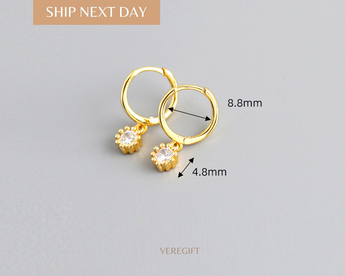 Crystal Drop Hoop Earrings: 18k Gold Plated Sterling Silver