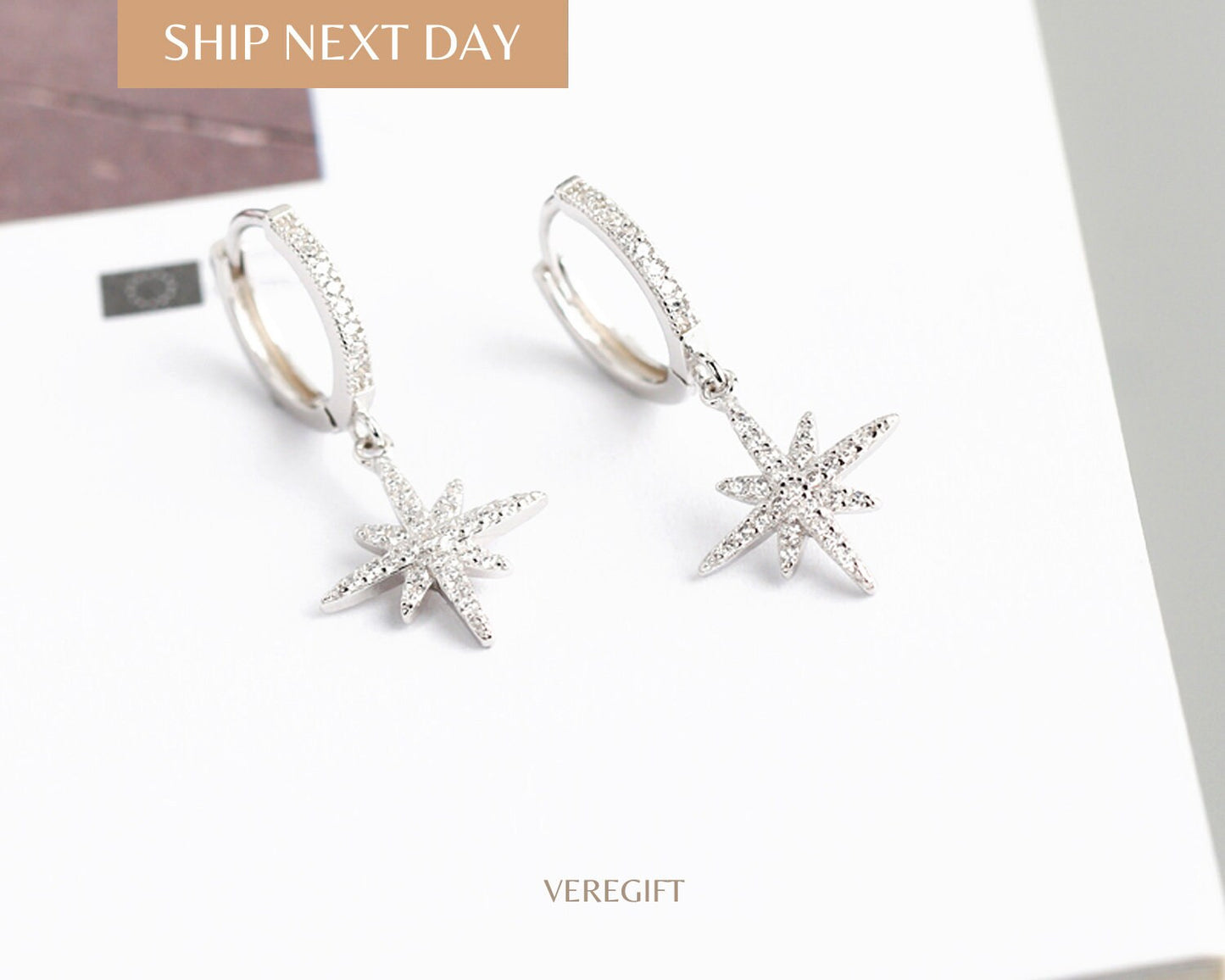 Anise Star Hoop Earrings: 18k Gold Plated Sterling Silver