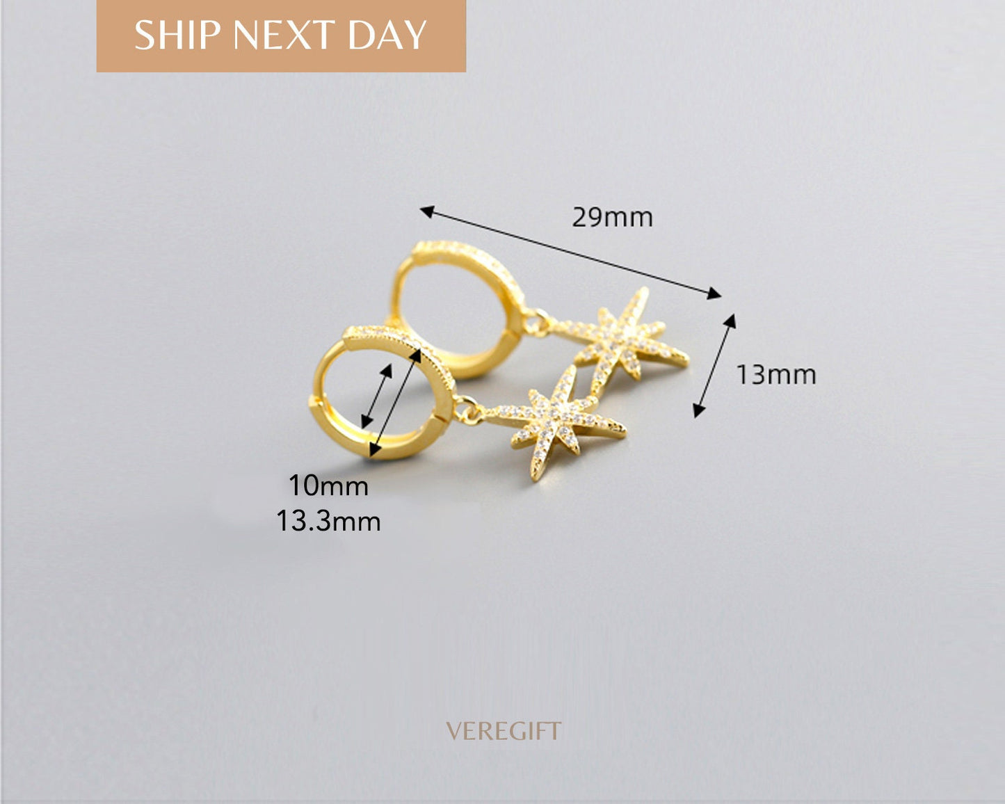 Anise Star Hoop Earrings: 18k Gold Plated Sterling Silver