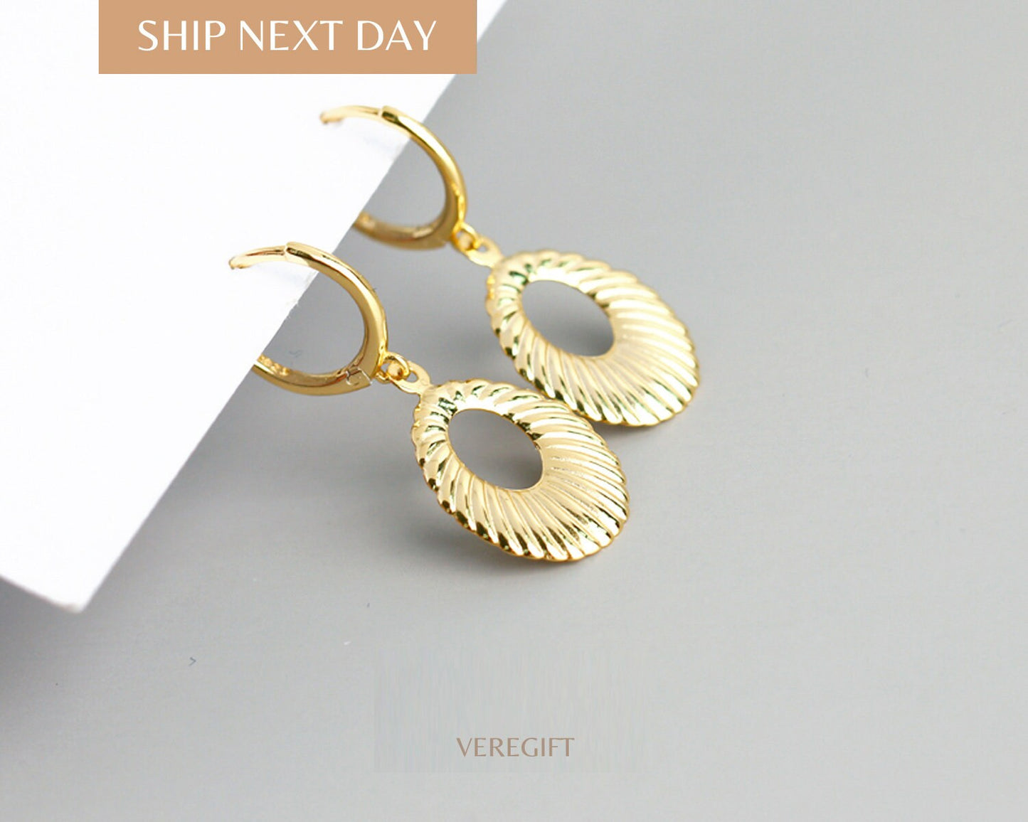18k Gold Plated Water Drop Hoop Earrings: Sterling Silver Minimalist Style