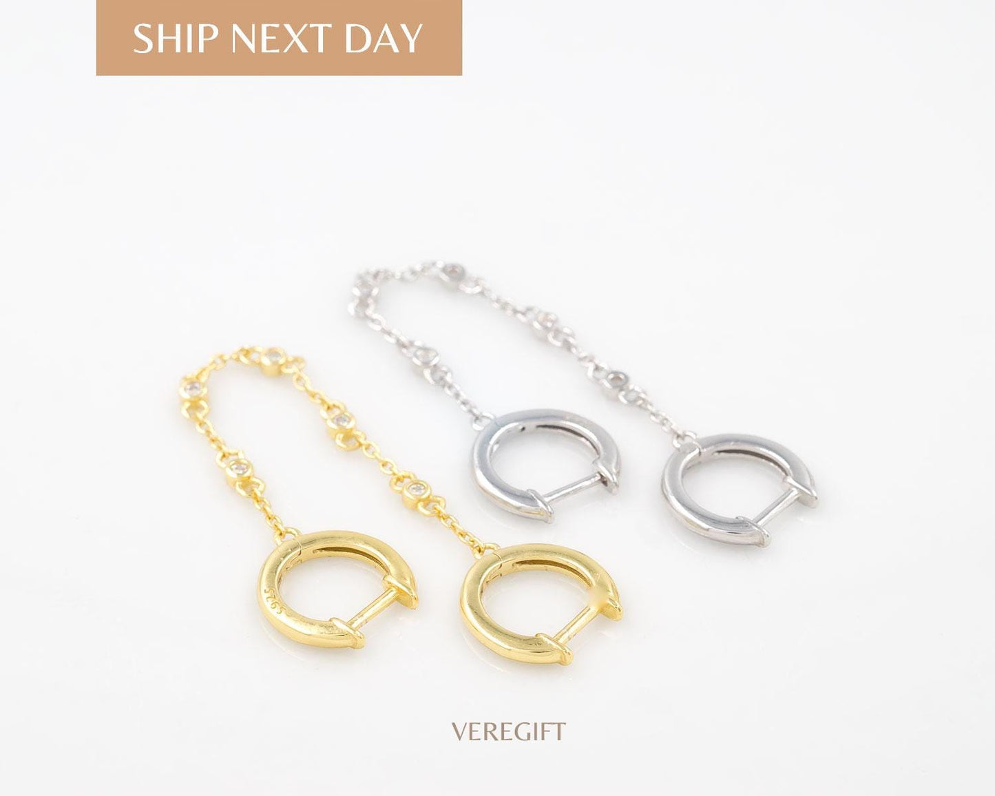 Dainty Gold Double Chain Hoop Earrings: Minimalist Layered Dangle