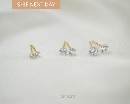 Dainty CZ Stud Earrings: 925 Sterling Silver, Minimalist Jewelry