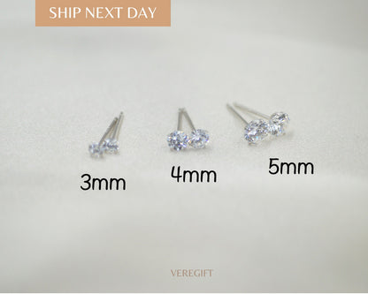 Dainty CZ Stud Earrings: 925 Sterling Silver, Minimalist Jewelry