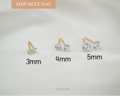 Dainty CZ Stud Earrings: 925 Sterling Silver, Minimalist Jewelry