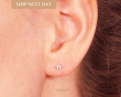 Dainty CZ Stud Earrings: 925 Sterling Silver, Minimalist Jewelry