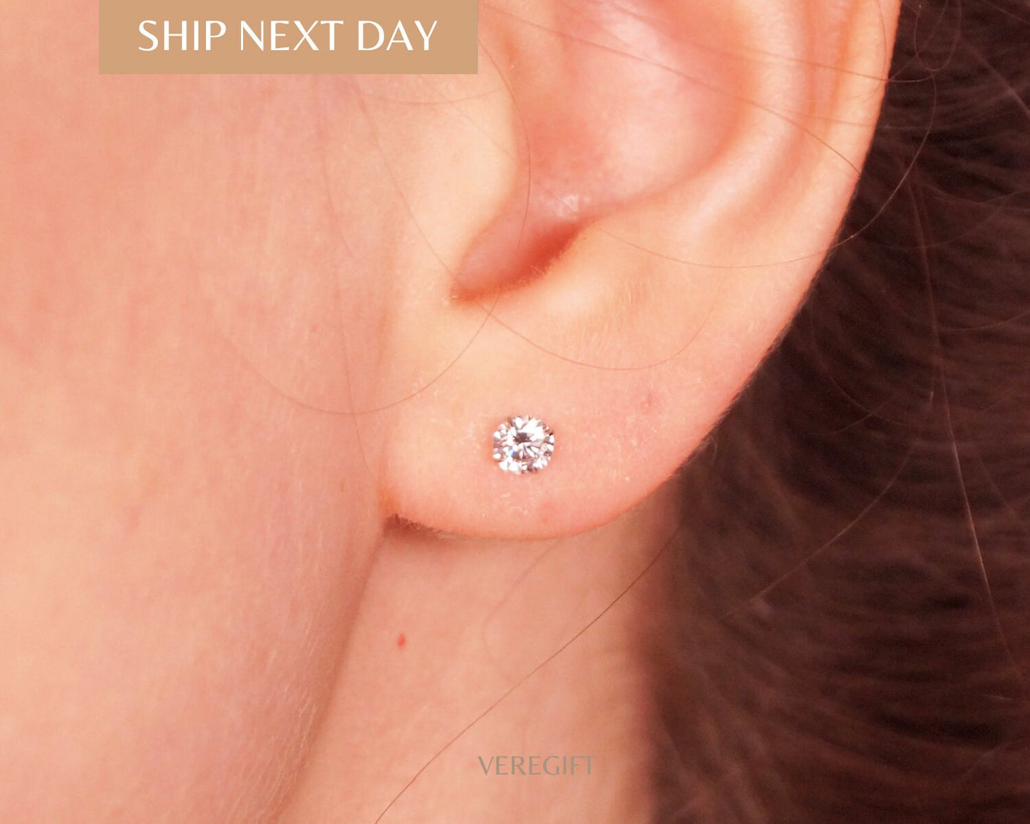 Dainty CZ Stud Earrings: 925 Sterling Silver, Minimalist Jewelry