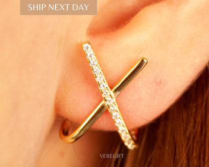 Cross Bar Stud Earrings, Cute Stud Earrings, Minimalist Stud Earrings, Gifts for Her Stud Earrings, Best Friend Gifts Earrings- EH4019