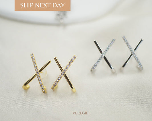 Cross Bar Stud Earrings, Cute Stud Earrings, Minimalist Stud Earrings, Gifts for Her Stud Earrings, Best Friend Gifts Earrings- EH4019