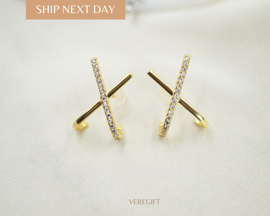 Cross Bar Stud Earrings, Cute Stud Earrings, Minimalist Stud Earrings, Gifts for Her Stud Earrings, Best Friend Gifts Earrings- EH4019