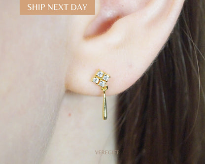 birthday gift, minimalist earrings, Exquisite Diamond-Studded S925 Silver Plated 14K Gold Earrings -EH5005