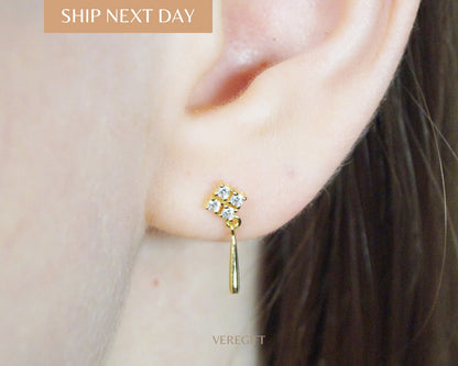 birthday gift, minimalist earrings, Exquisite Diamond-Studded S925 Silver Plated 14K Gold Earrings -EH5005