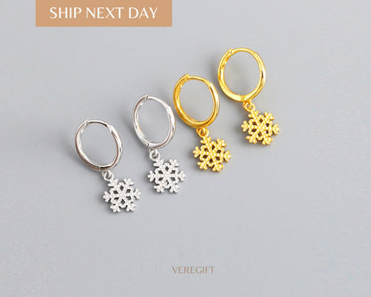 18k Gold Plated Snowflake Hoop Earrings: Sterling Silver Minimalist Jewelry