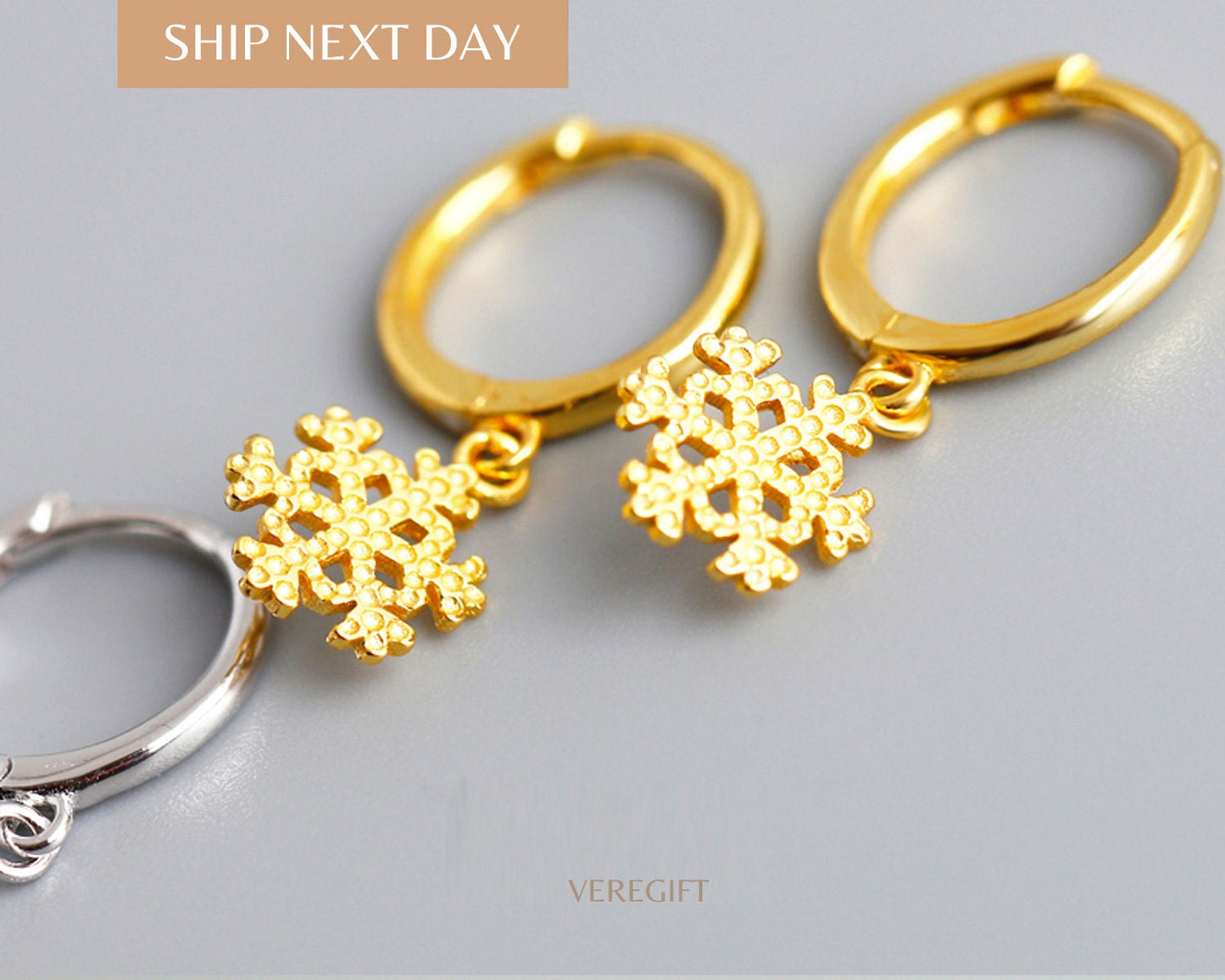 18k Gold Plated Snowflake Hoop Earrings: Sterling Silver Minimalist Jewelry