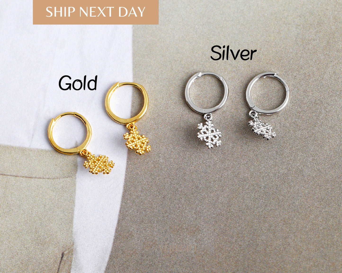 18k Gold Plated Snowflake Hoop Earrings: Sterling Silver Minimalist Jewelry
