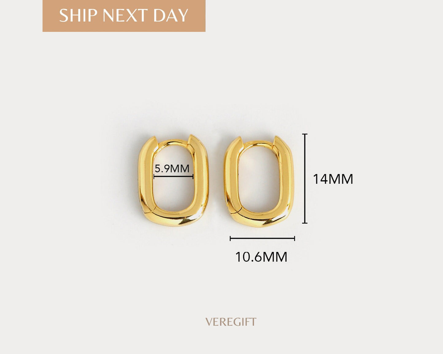 18k Gold Plated Rectangular Hoop Earrings: Minimalist Sterling Silver