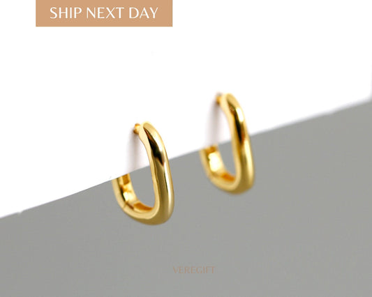 18k Gold Plated Rectangular Hoop Earrings: Minimalist Sterling Silver