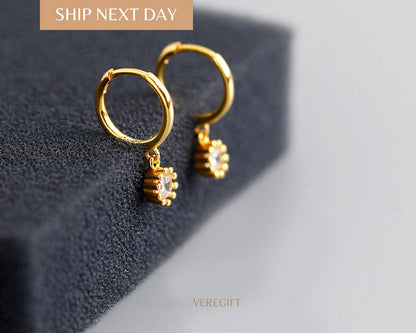 Crystal Drop Hoop Earrings: 18k Gold Plated Sterling Silver