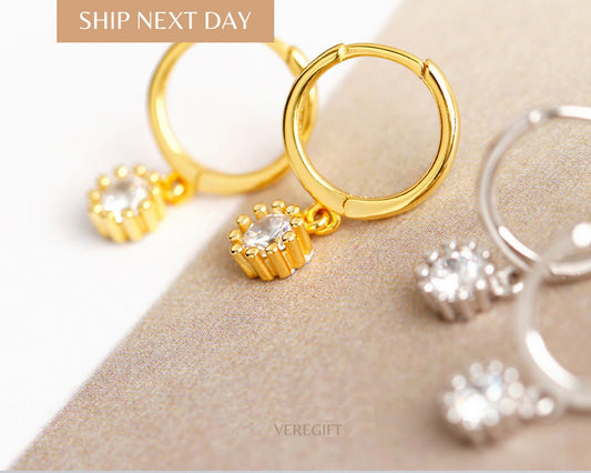 Crystal Drop Hoop Earrings: 18k Gold Plated Sterling Silver