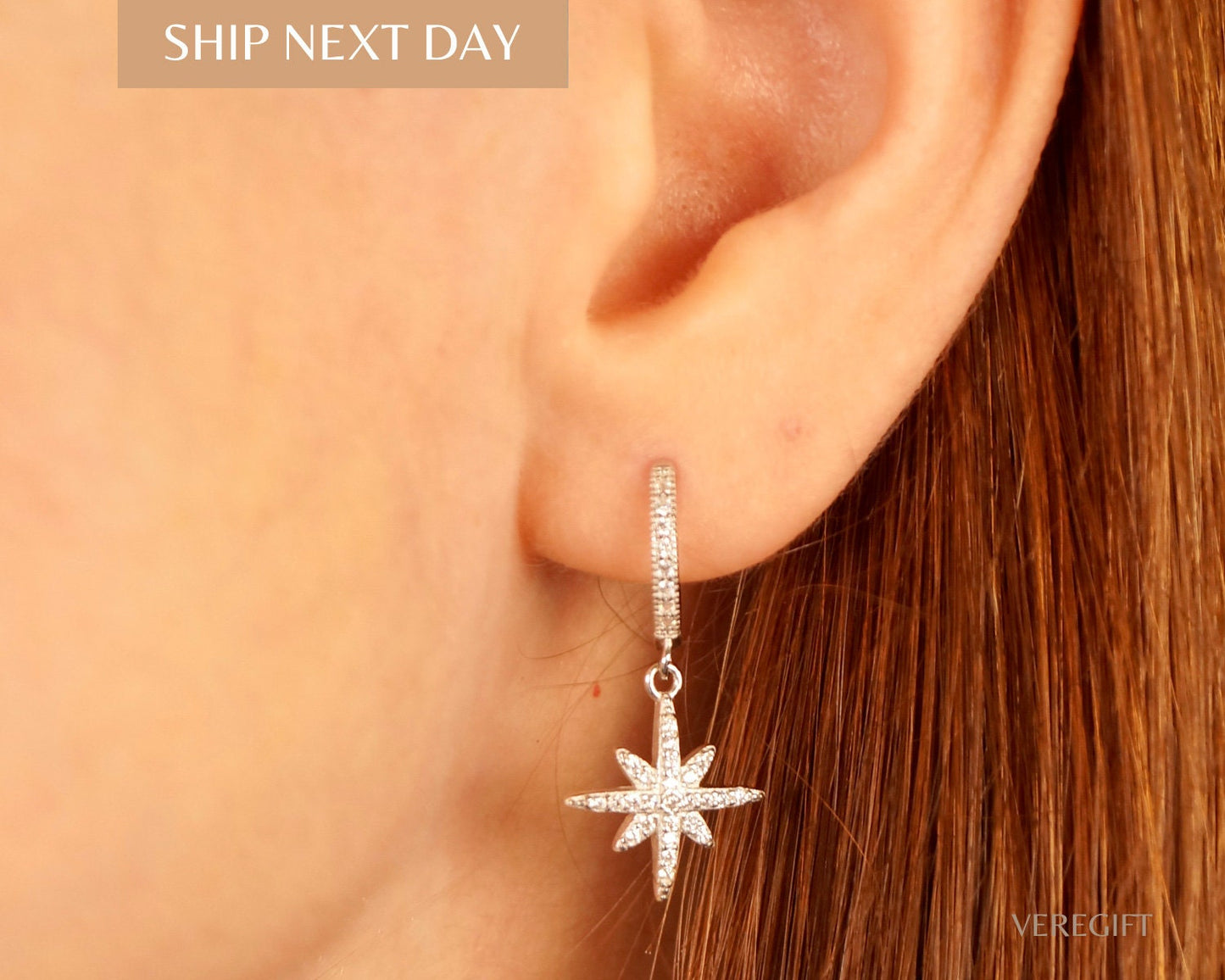 Anise Star Hoop Earrings: 18k Gold Plated Sterling Silver