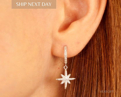 Anise Star Hoop Earrings: 18k Gold Plated Sterling Silver