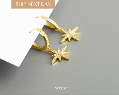 Anise Star Hoop Earrings: 18k Gold Plated Sterling Silver