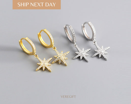 Anise Star Hoop Earrings: 18k Gold Plated Sterling Silver