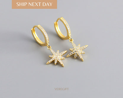 Anise Star Hoop Earrings: 18k Gold Plated Sterling Silver