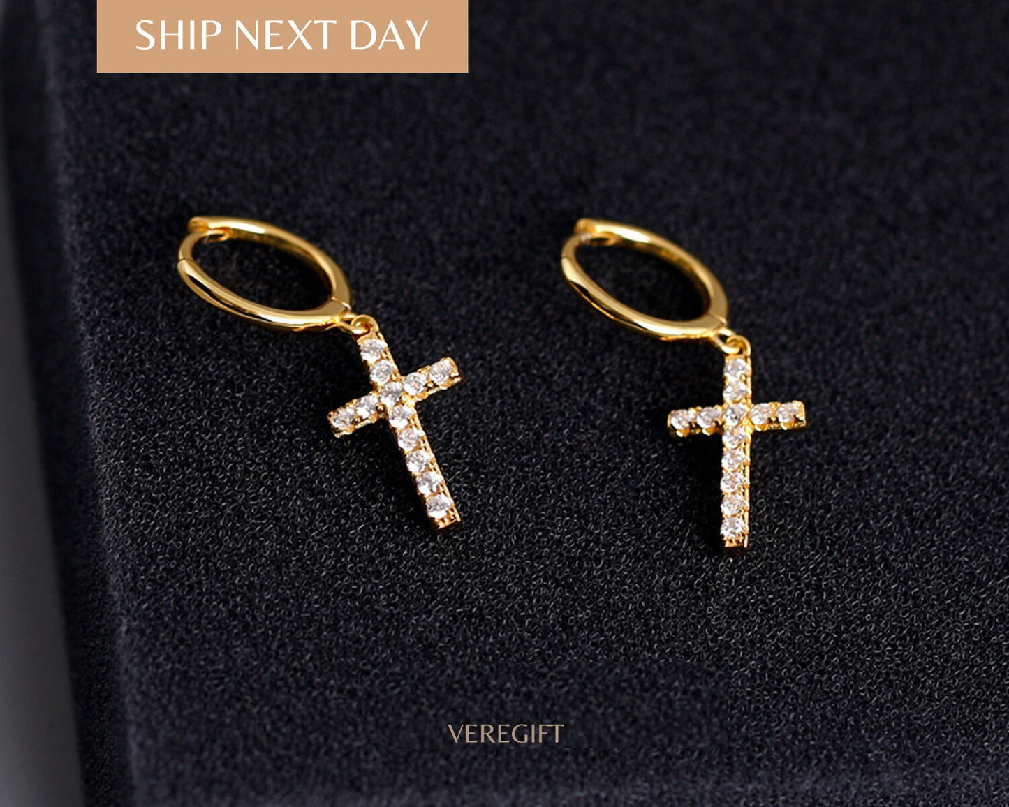 Cross Hoop Earrings: 18k Gold Plated Sterling Silver, Minimalist Gift