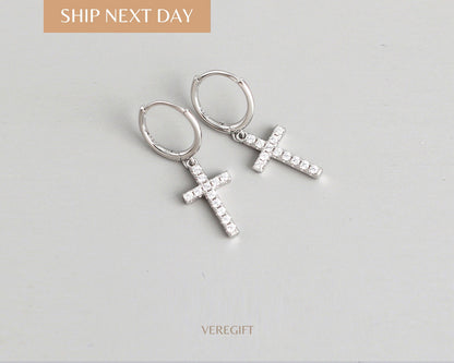 Cross Hoop Earrings: 18k Gold Plated Sterling Silver, Minimalist Gift