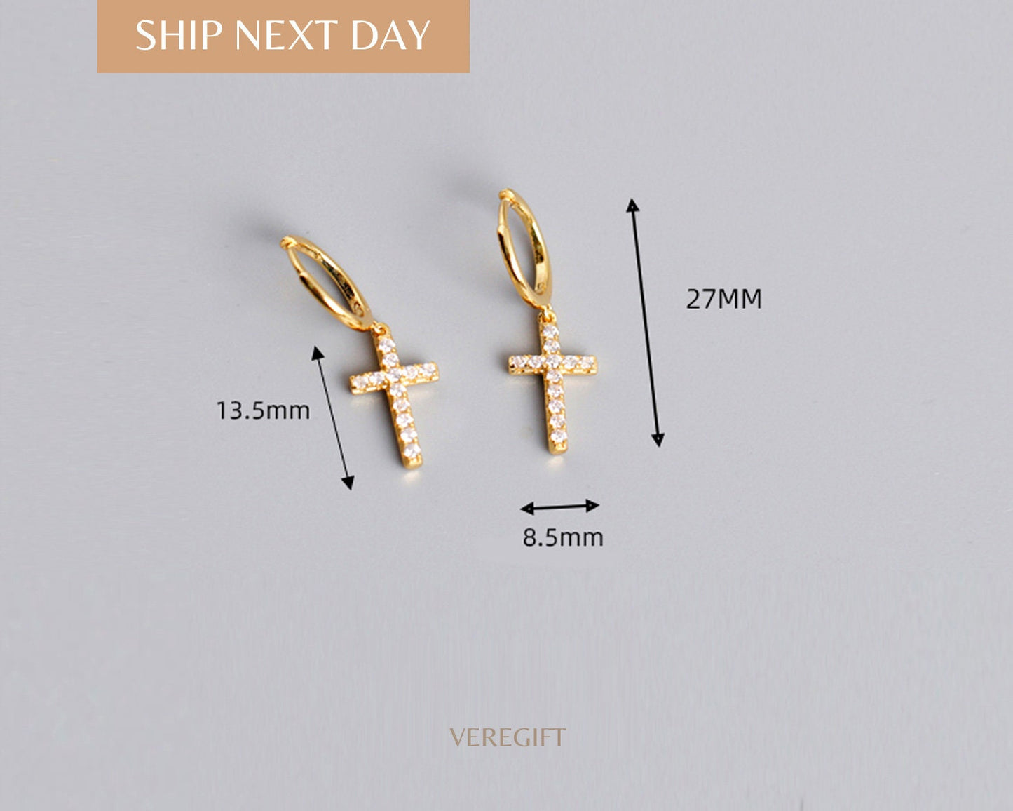 Cross Hoop Earrings: 18k Gold Plated Sterling Silver, Minimalist Gift