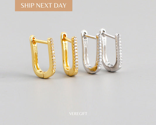 18k Gold Plated Sterling Silver U Hoop Earrings: Minimalist Lever Back