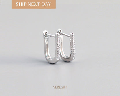 18k Gold Plated Sterling Silver U Hoop Earrings: Minimalist Lever Back