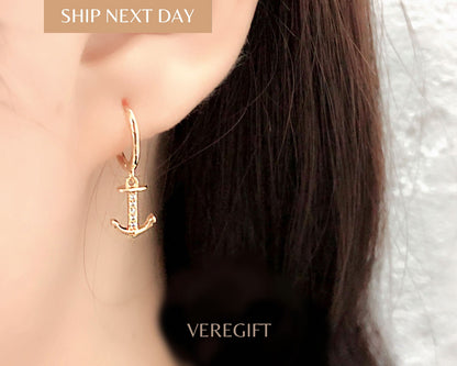 18k Gold Plated Anchor Hoop Earrings: Sterling Silver Nautical Jewelry