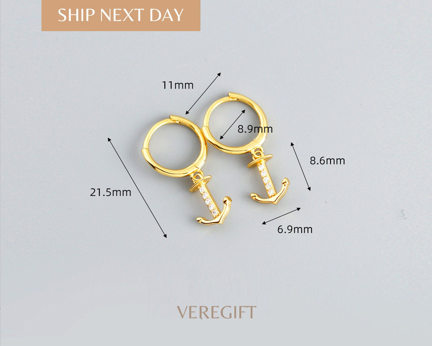 18k Gold Plated Anchor Hoop Earrings: Sterling Silver Nautical Jewelry