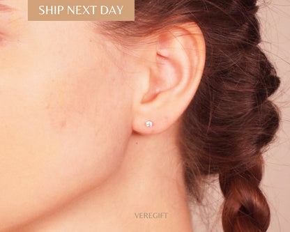 Dainty CZ Stud Earrings: 925 Sterling Silver, Minimalist Jewelry