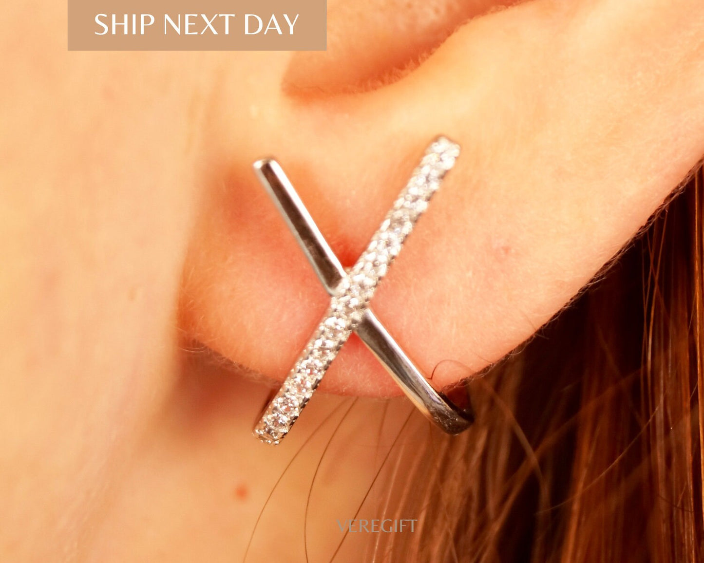 Cross Bar Stud Earrings, Cute Stud Earrings, Minimalist Stud Earrings, Gifts for Her Stud Earrings, Best Friend Gifts Earrings- EH4019