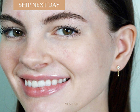 birthday gift, minimalist earrings, Exquisite Diamond-Studded S925 Silver Plated 14K Gold Earrings -EH5005