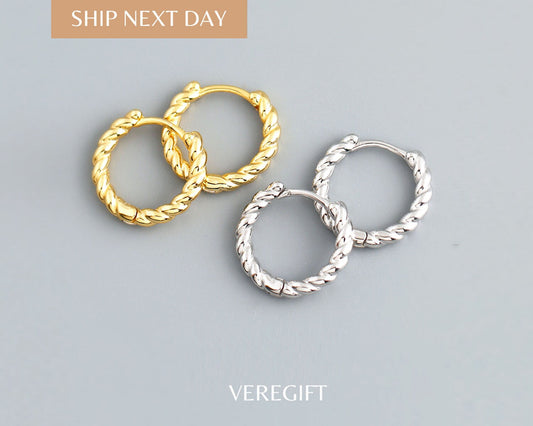 Braided Sterling Silver Hoop Earrings: 18k Gold Plated
