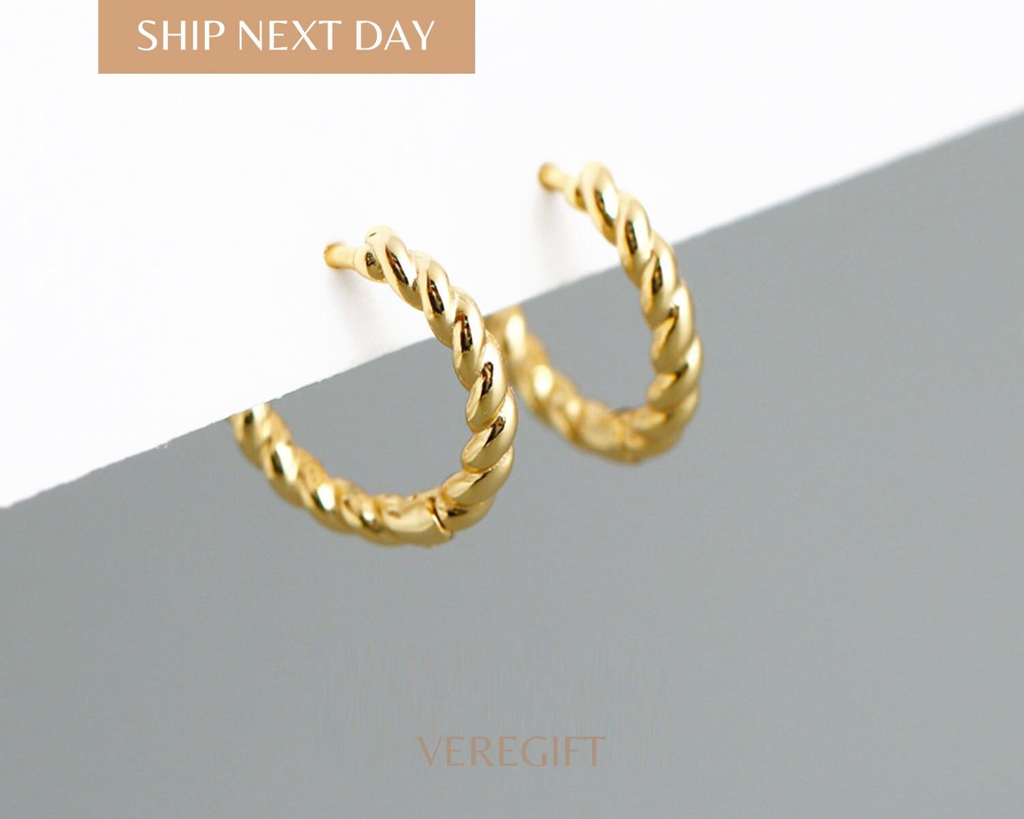 Braided Sterling Silver Hoop Earrings: 18k Gold Plated