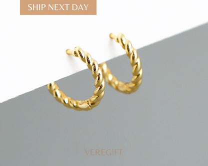 Braided Sterling Silver Hoop Earrings: 18k Gold Plated