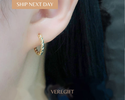 Braided Sterling Silver Hoop Earrings: 18k Gold Plated