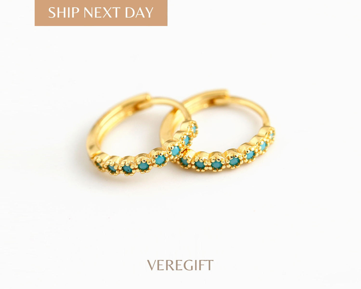 Blue Zircon Hoop Earrings: 18k Gold Plated Sterling Silver - EH1205