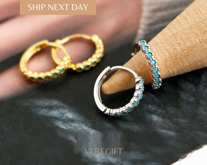 Blue Zircon Hoop Earrings: 18k Gold Plated Sterling Silver - EH1205