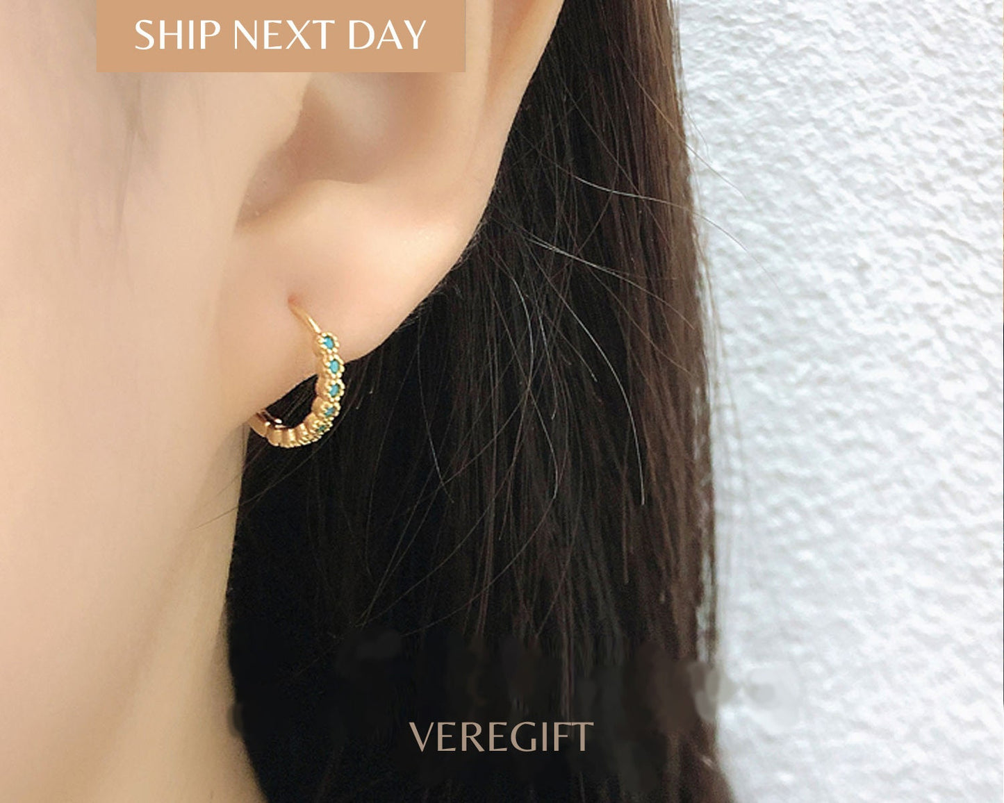 Blue Zircon Hoop Earrings: 18k Gold Plated Sterling Silver - EH1205