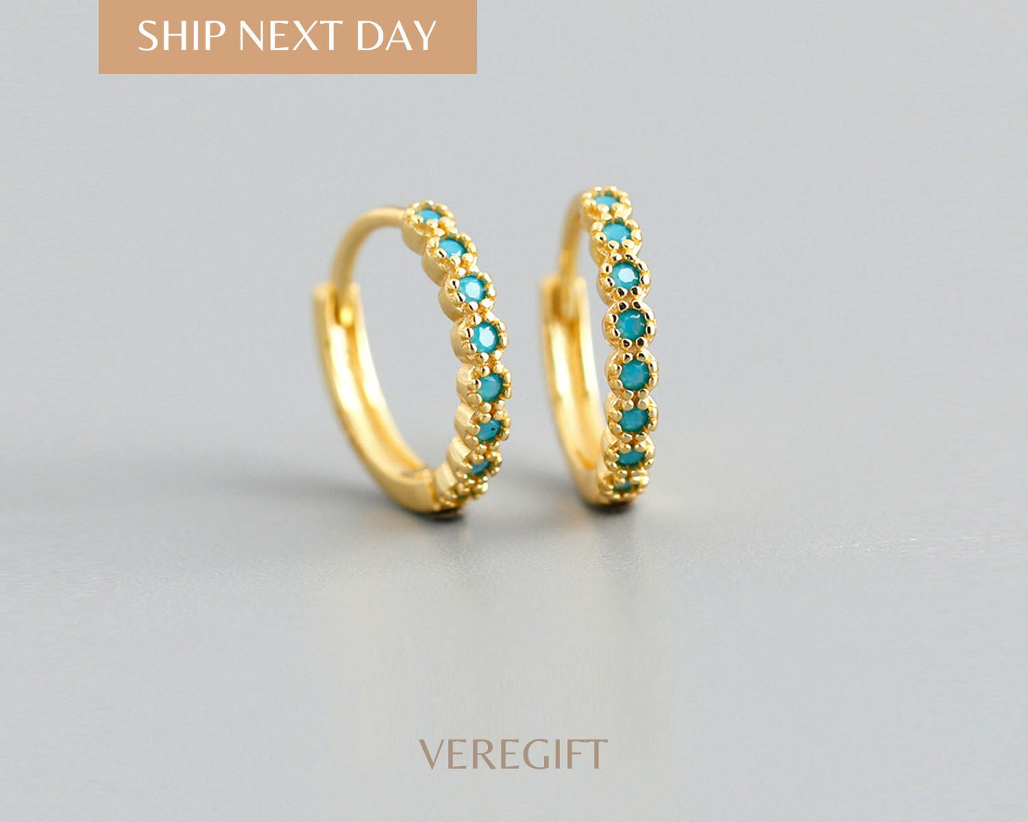 Blue Zircon Hoop Earrings: 18k Gold Plated Sterling Silver - EH1205